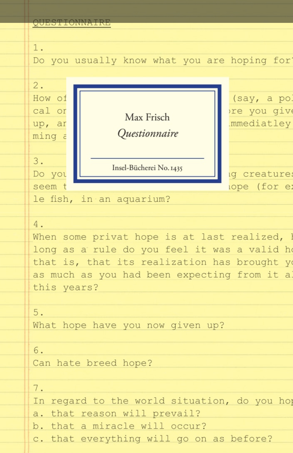 Max Fisher: Questionnaire